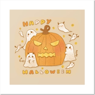 Cute Happy Halloween pumpkin and boo Posters and Art